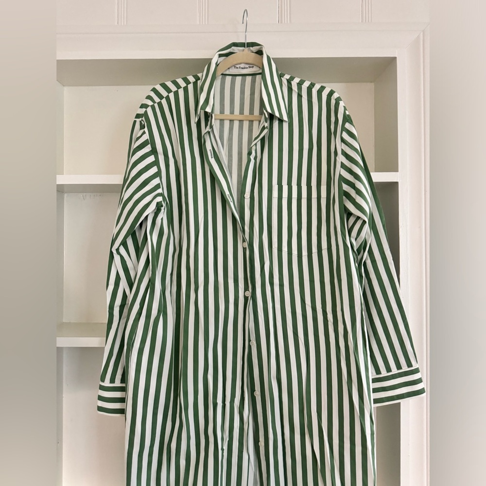 Frankie Shop Cala Shirt Dress in Green Stripe